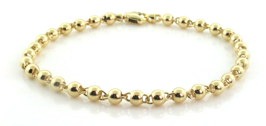 14k Yellow Gold Hand Made Beaded Bracelet 5mm 7 Inches
